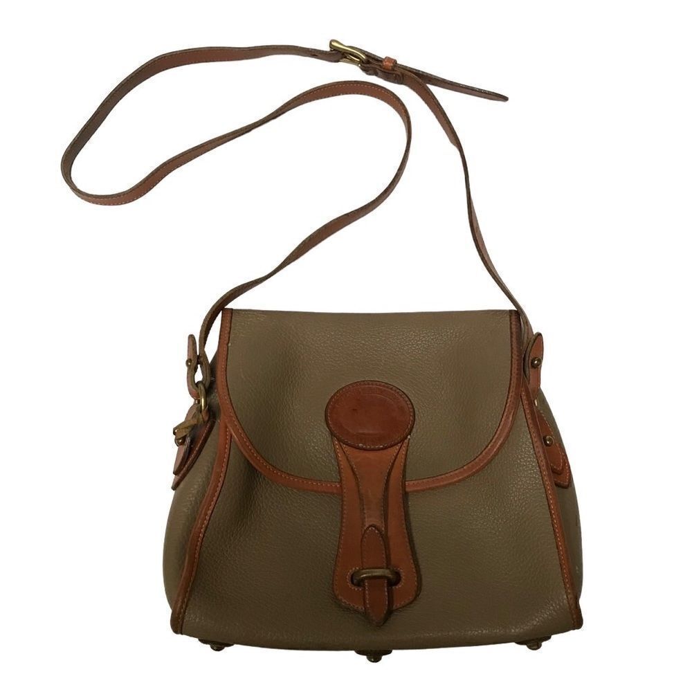 Dooney & Bourke Vintage Essex saddlebag taupe & cognac AWL pebble crossbody bag